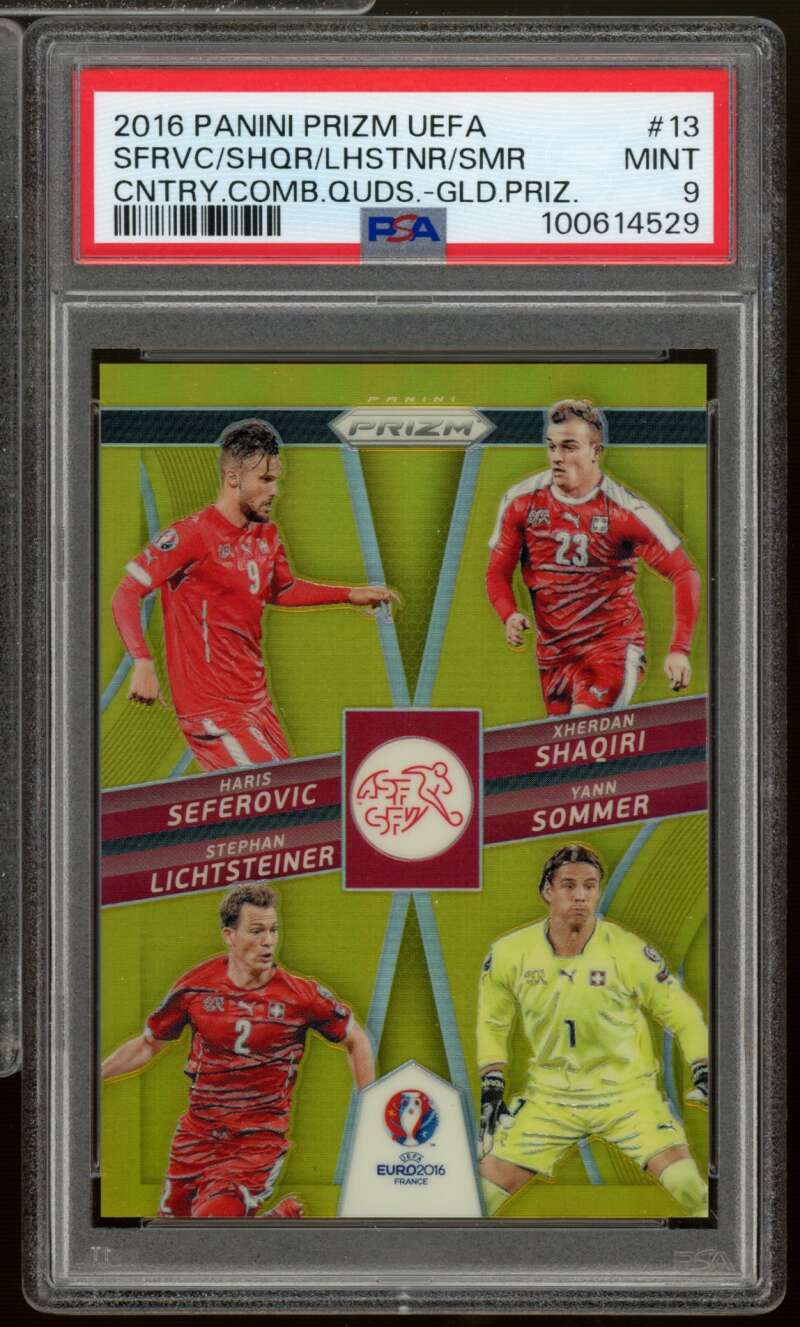 Seferovic/Shaqiri/Lichtsteiner/Sommer Rookie 2016 Prizm UEFA Quad Gold #13 PSA 9 Image 1
