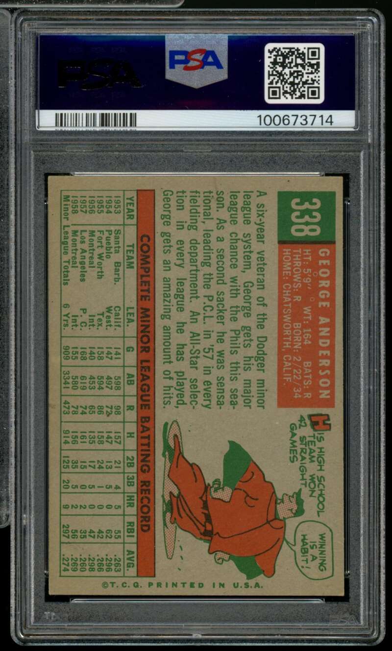 George "Sparky" Anderson Rookie Card 1959 Topps #338 PSA 6 Image 2