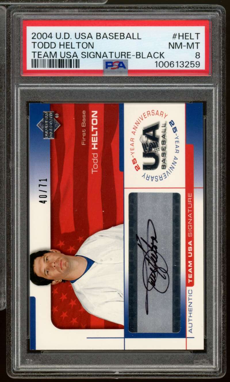 Todd Helton 2004 Upper Deck USA Baseball Signature Black (40/71) #Helt PSA 8 Image 1