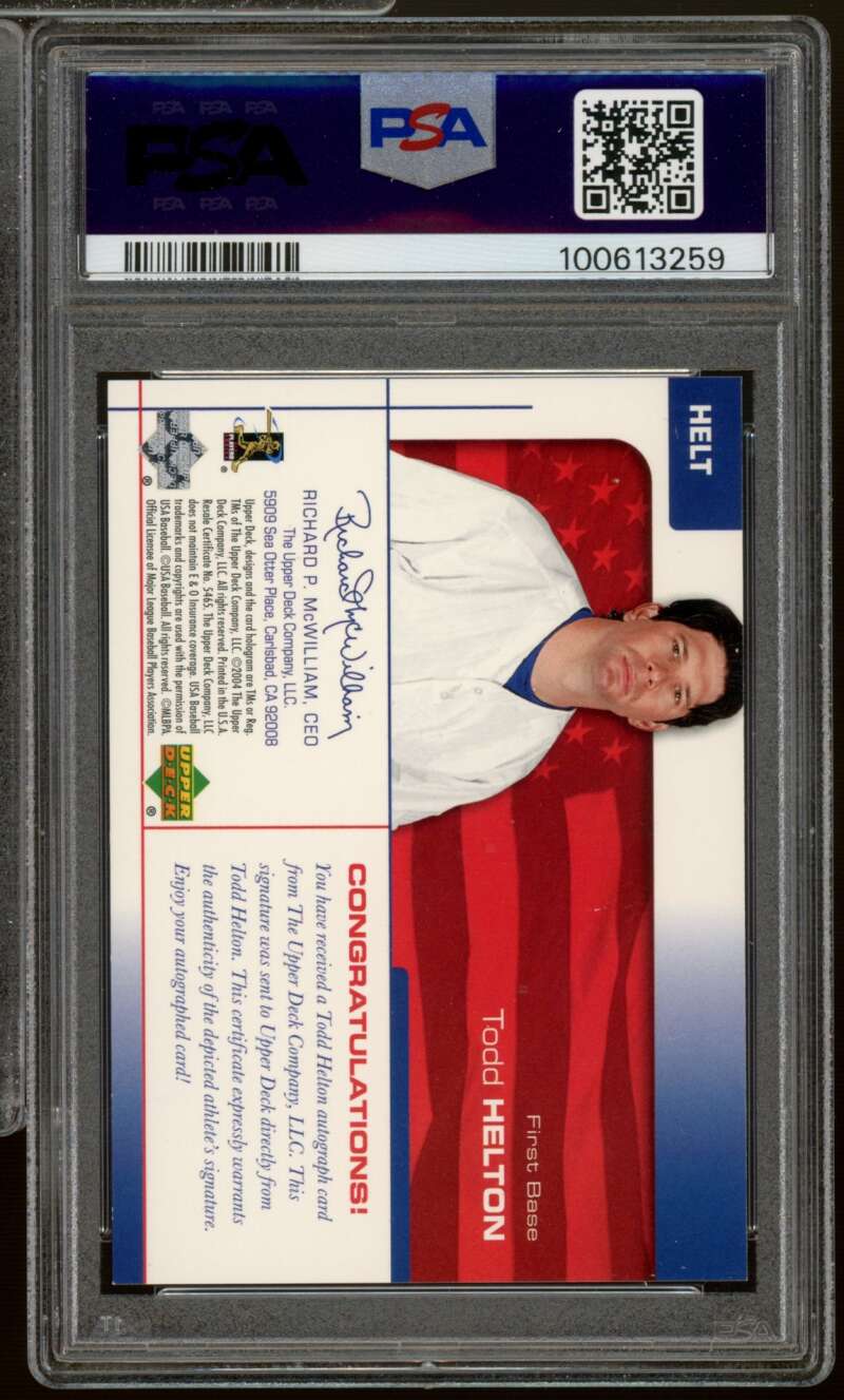 Todd Helton 2004 Upper Deck USA Baseball Signature Black (40/71) #Helt PSA 8 Image 2