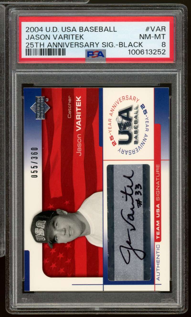 Jason Varitek 2004 Upper Deck USA Baseball Signature Black (pop 1) #VAR PSA 8 Image 1