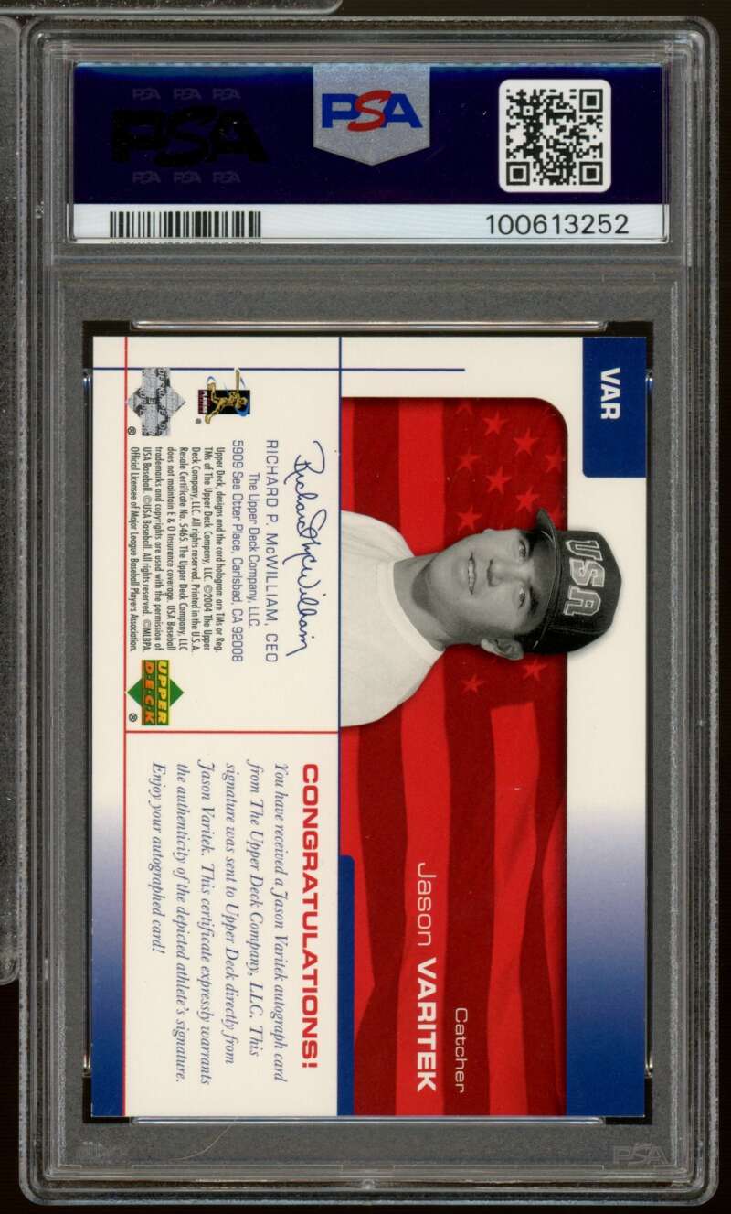 Jason Varitek 2004 Upper Deck USA Baseball Signature Black (pop 1) #VAR PSA 8 Image 2