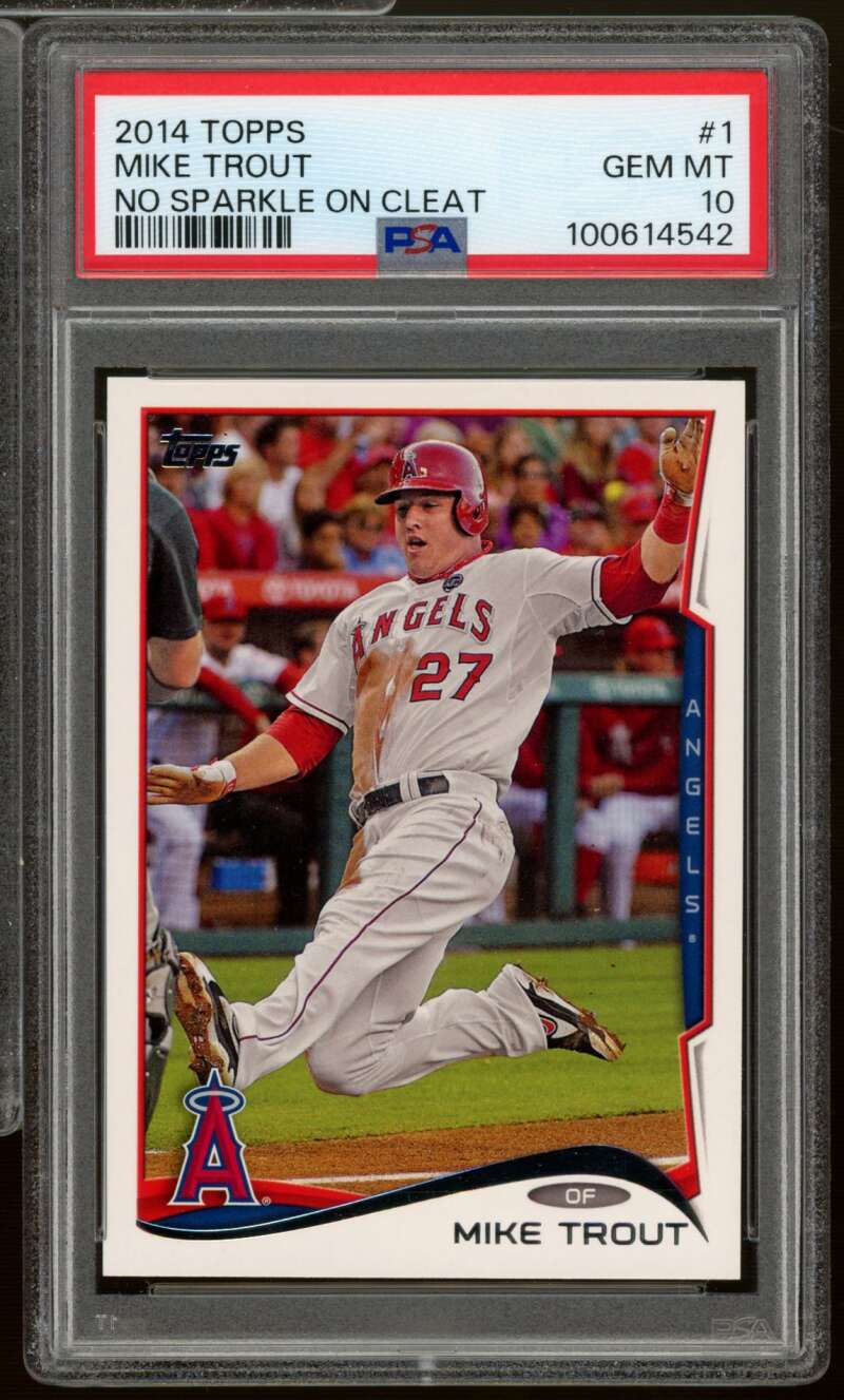 Mike Trout Card 2014 Topps No Sparkle On Cleat #1 PSA 10 Image 1
