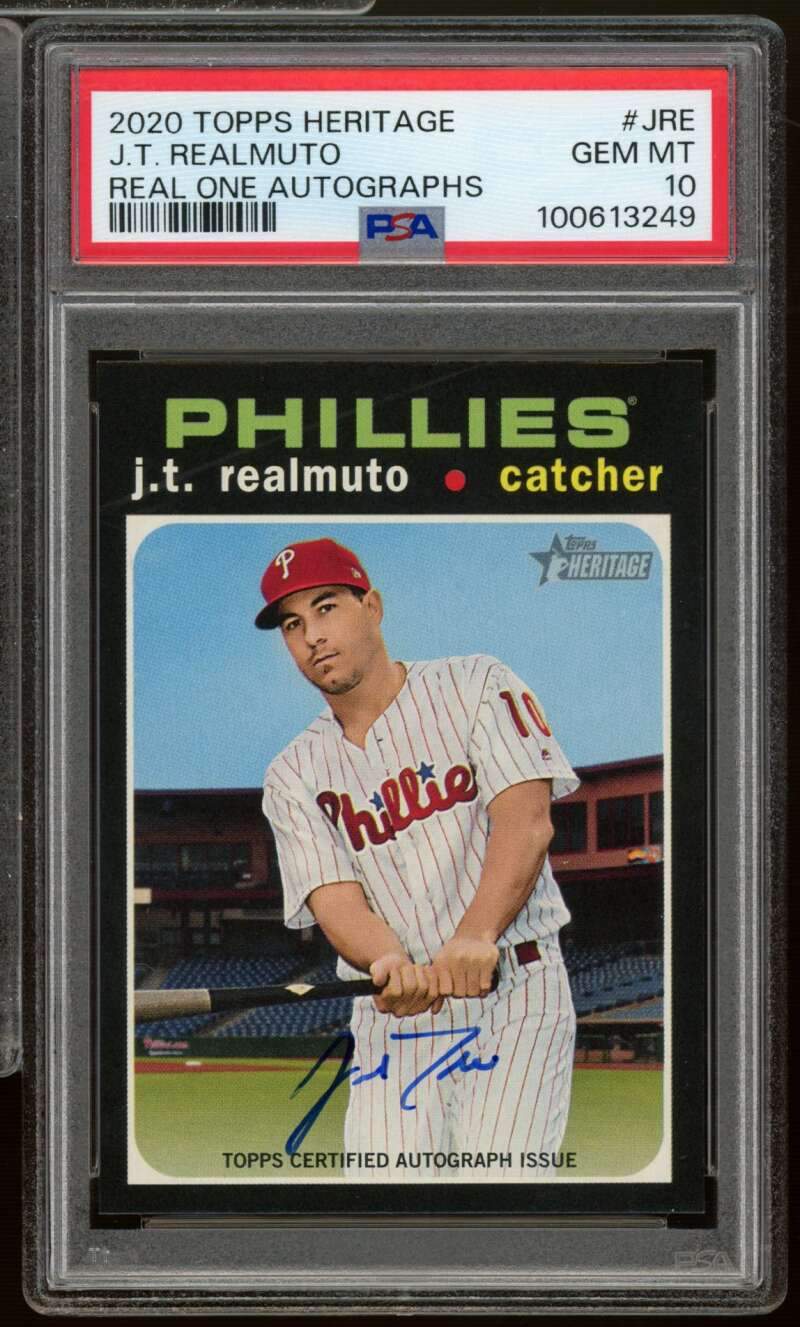 J.T. Realmuto Card 2020 Topps Heritage Real One Autographs (pop 3) #Jre PSA 10 Image 1