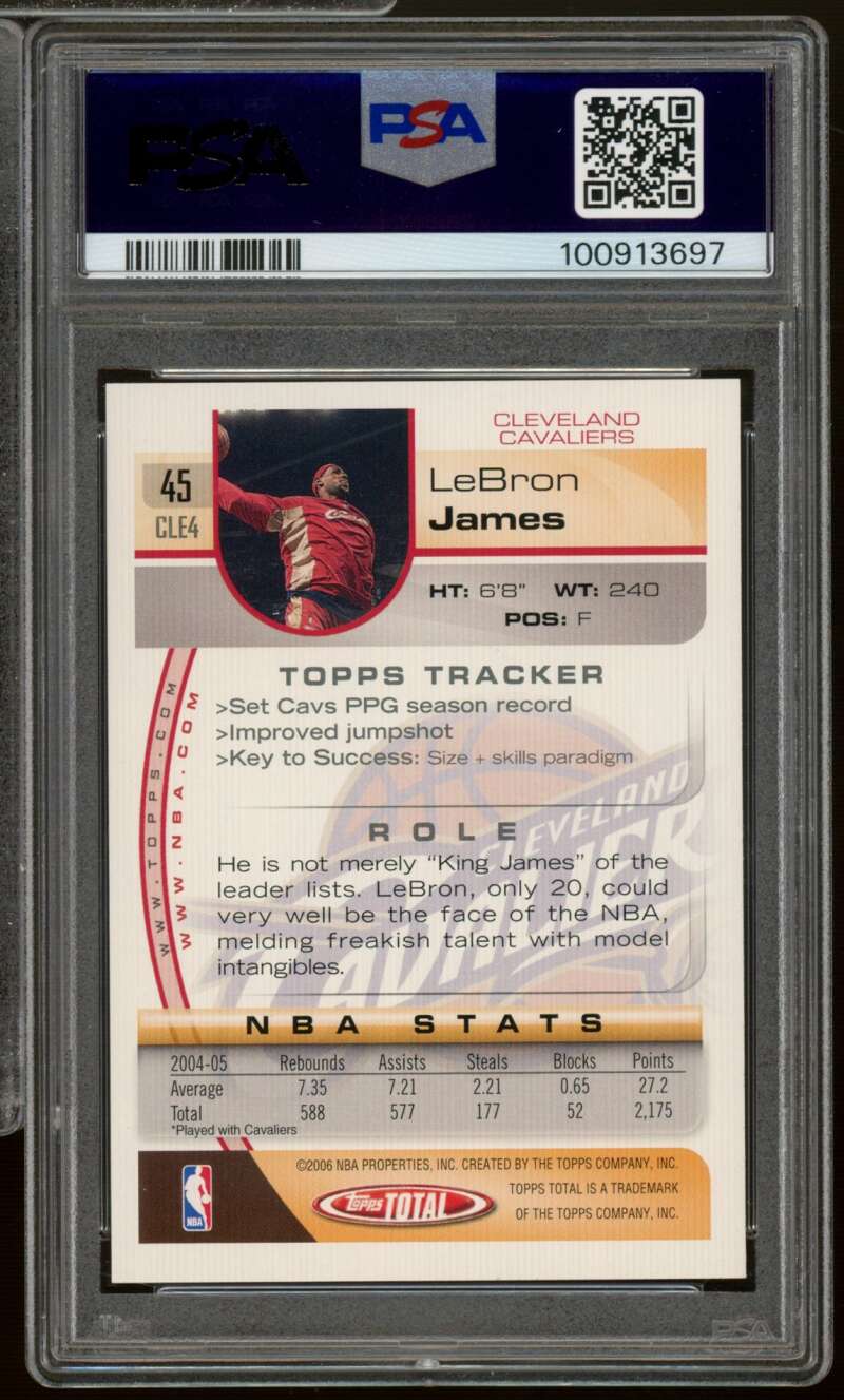 LeBron James Card 2005-06 Topps Total #45 PSA 9 Image 2