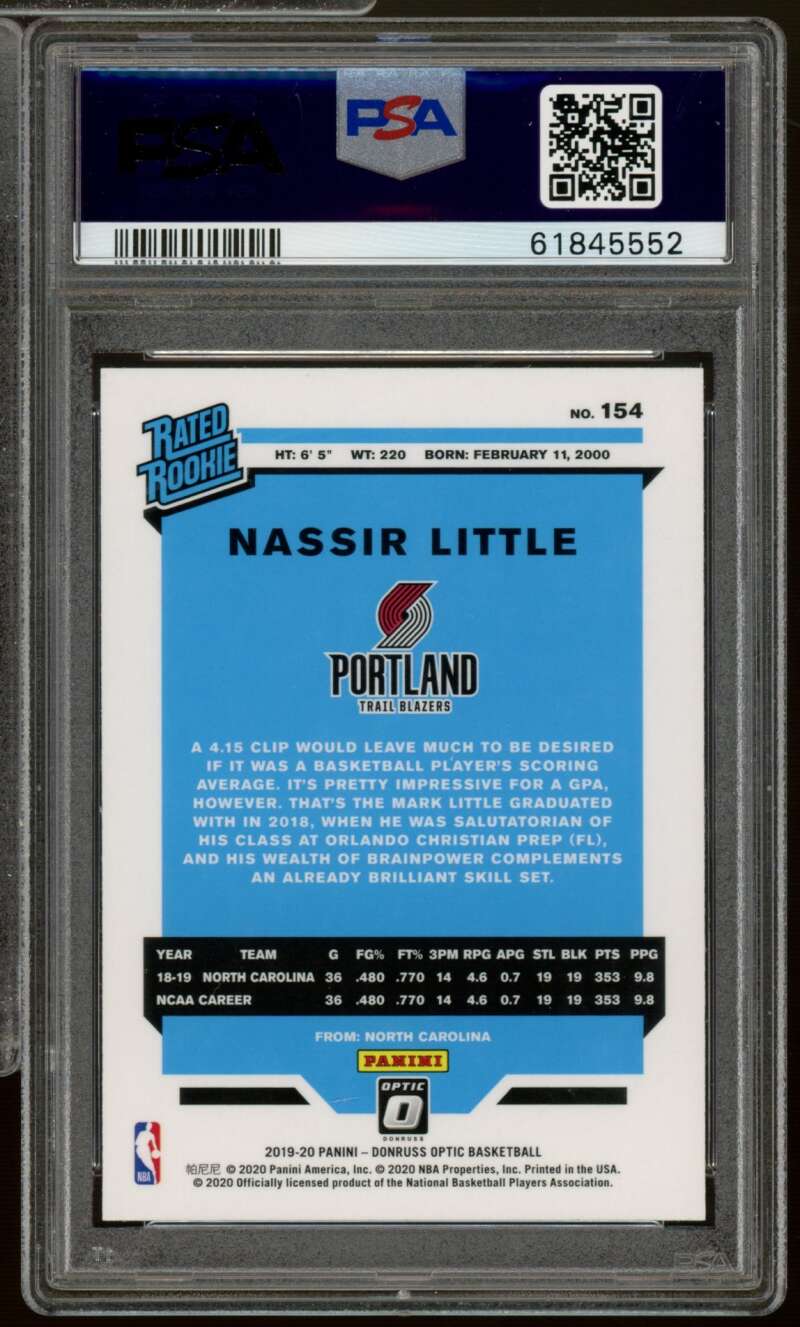 Nassir Little Rookie Card 2019-20 Panini Donruss Optic #154 PSA 10 Image 2