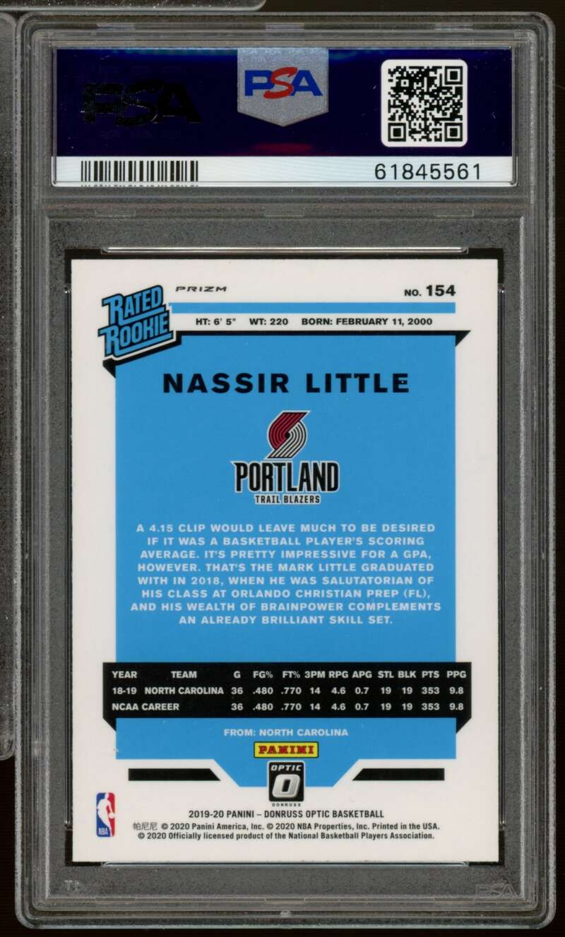 Nassir Little Rookie Card 2019-20 Panini Donruss Optic Holo #154 PSA 9 Image 2