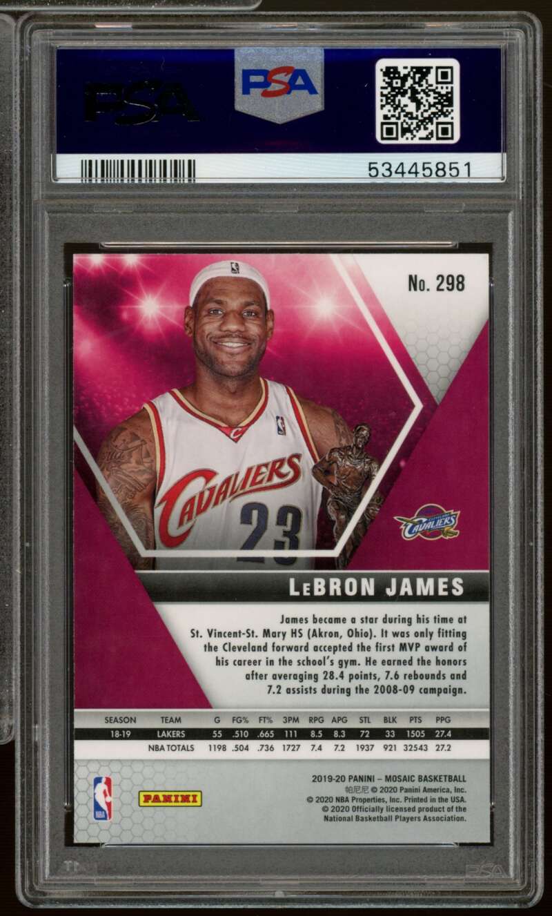 LeBron James Card 2019-20 Panini Mosaic #298 PSA 9 Image 2