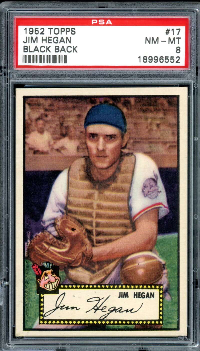 Jim Hegan Card 1952 Topps Black Back #17 PSA 8 Image 1