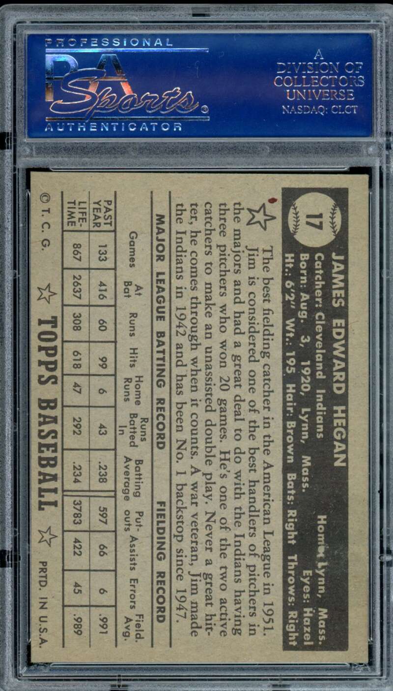 Jim Hegan Card 1952 Topps Black Back #17 PSA 8 Image 2