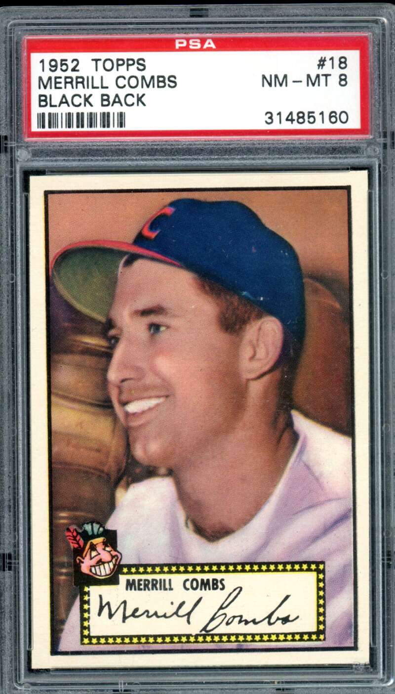 Merrill Combs Rookie Card 1952 Topps Black Back #18 PSA 8 Image 1