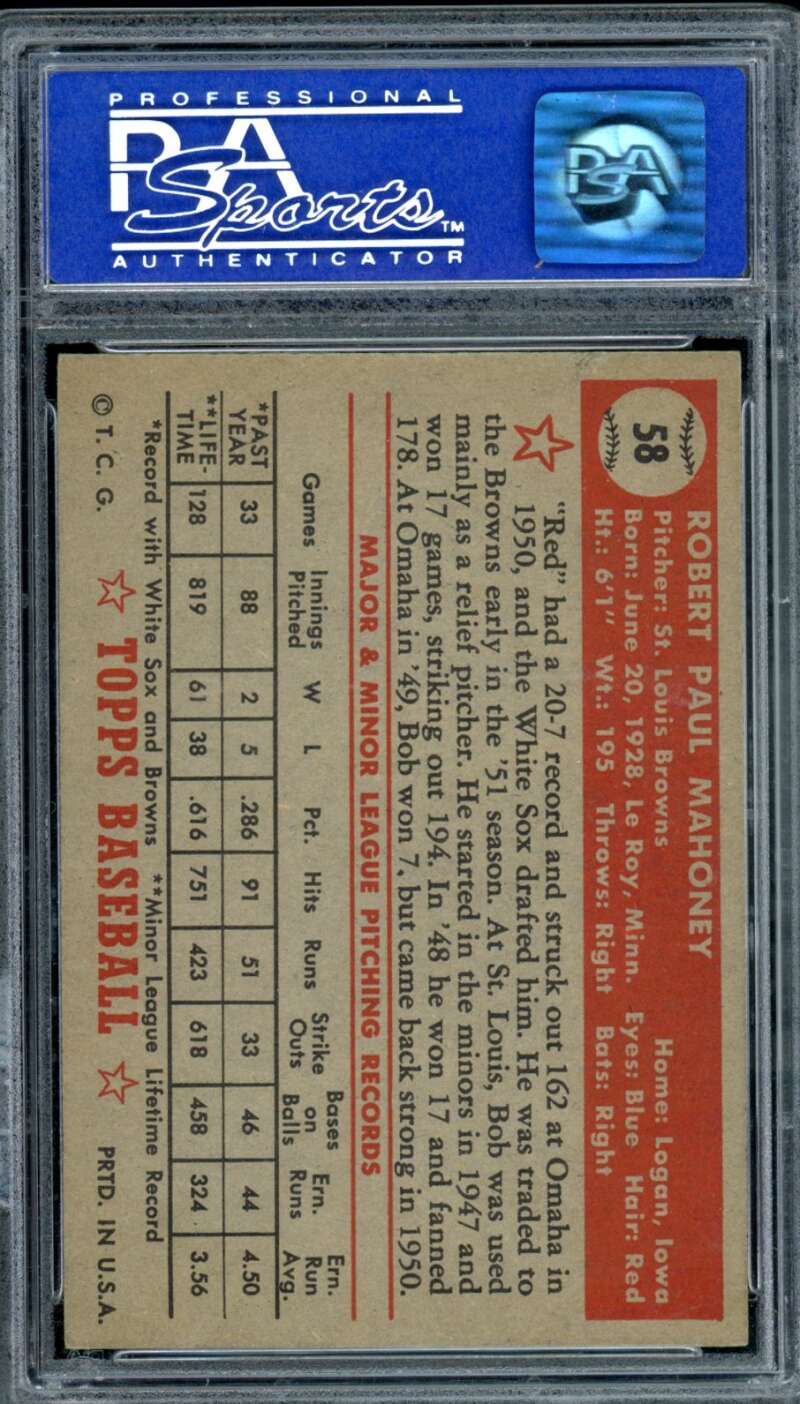 Bob Mahoney Card 1952 Topps #58 PSA 8 Image 2