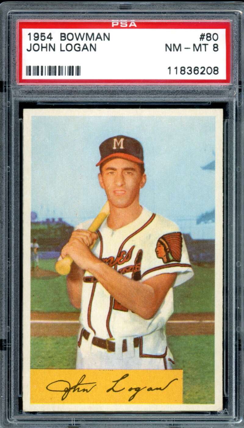 John Logan Card 1954 Bowman #80 PSA 8 Image 1