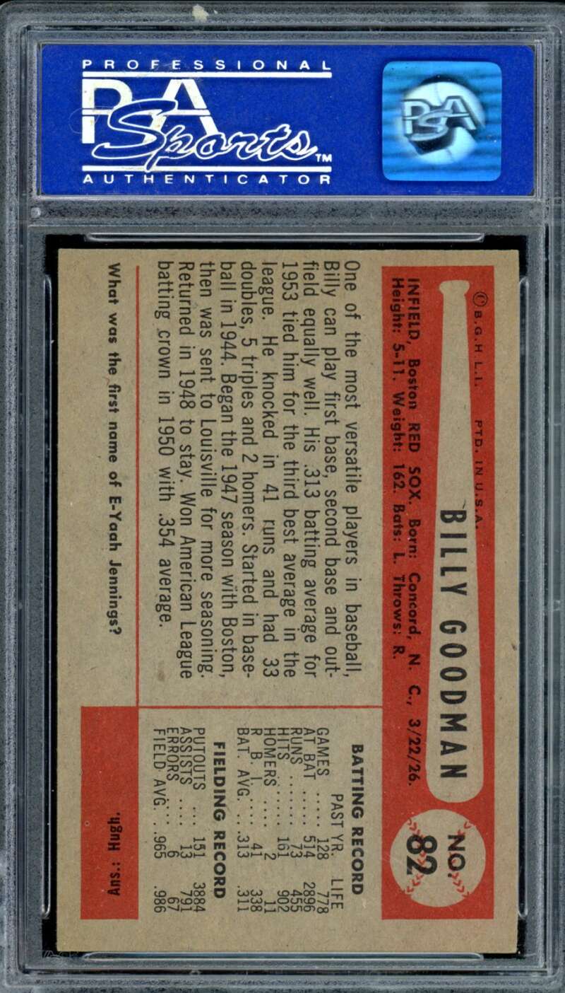 Bill Renna Card 1954 Bowman #82 PSA 8 Image 2