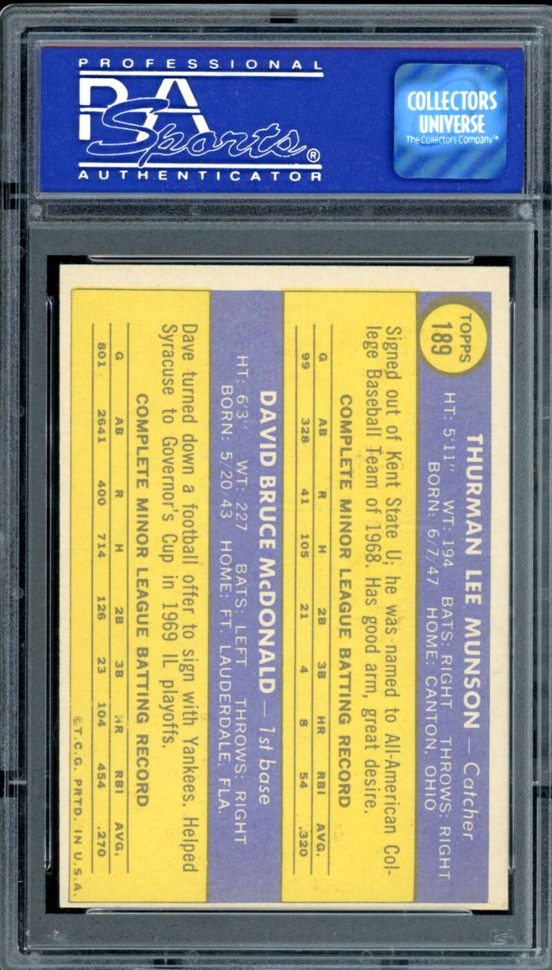 Thurman Munson Rookie Card 1970 Topps #189 PSA 7 Image 2