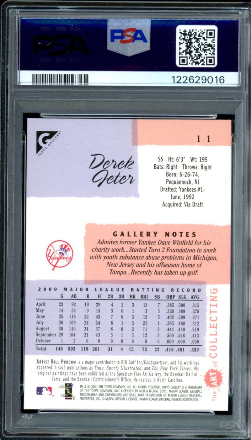 Derek Jeter Card 2001 Topps Gallery #11 PSA 10 Image 2