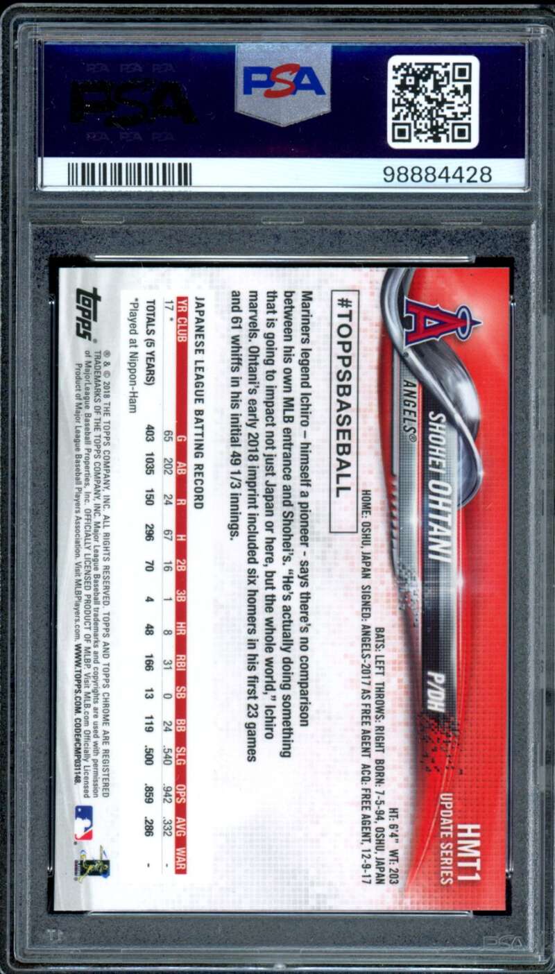 Shohei Ohtani Rookie Card 2018 Topps Chrome Update #HMT1 PSA 9 Image 2