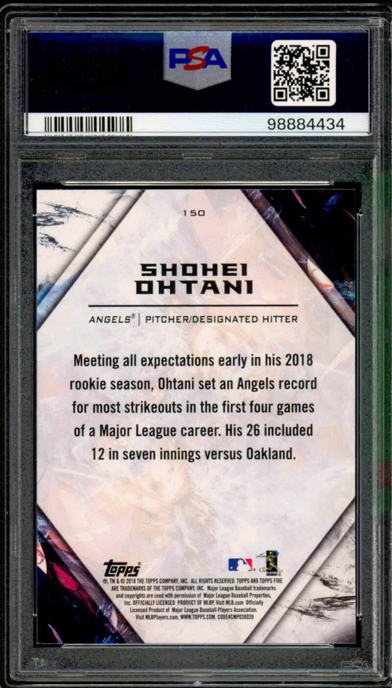 Shohei Ohtani Rookie Card 2018 Topps Fire #150 PSA 9 Image 2