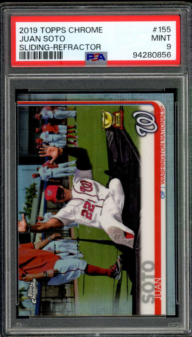 Juan Soto Card 2019 Topps Chrome Sliding Refractor #155 PSA 9 Image 1