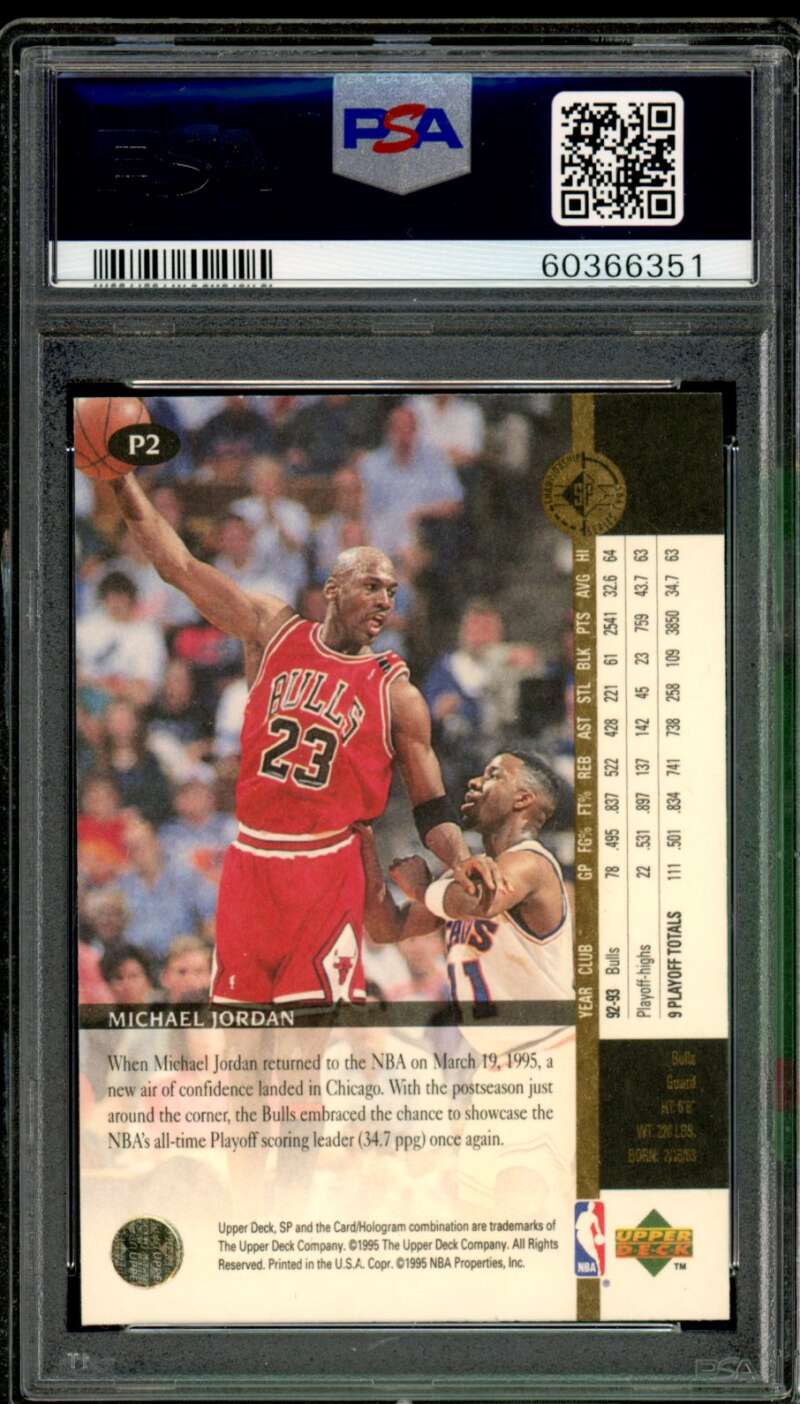 Michael Jordan Card 1994-95 SP Championship #P2 PSA 9 Image 2