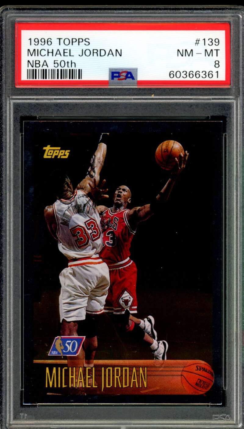 Michael Jordan Card 1996-97 Topps NBA 50th #139 PSA 8 Image 1