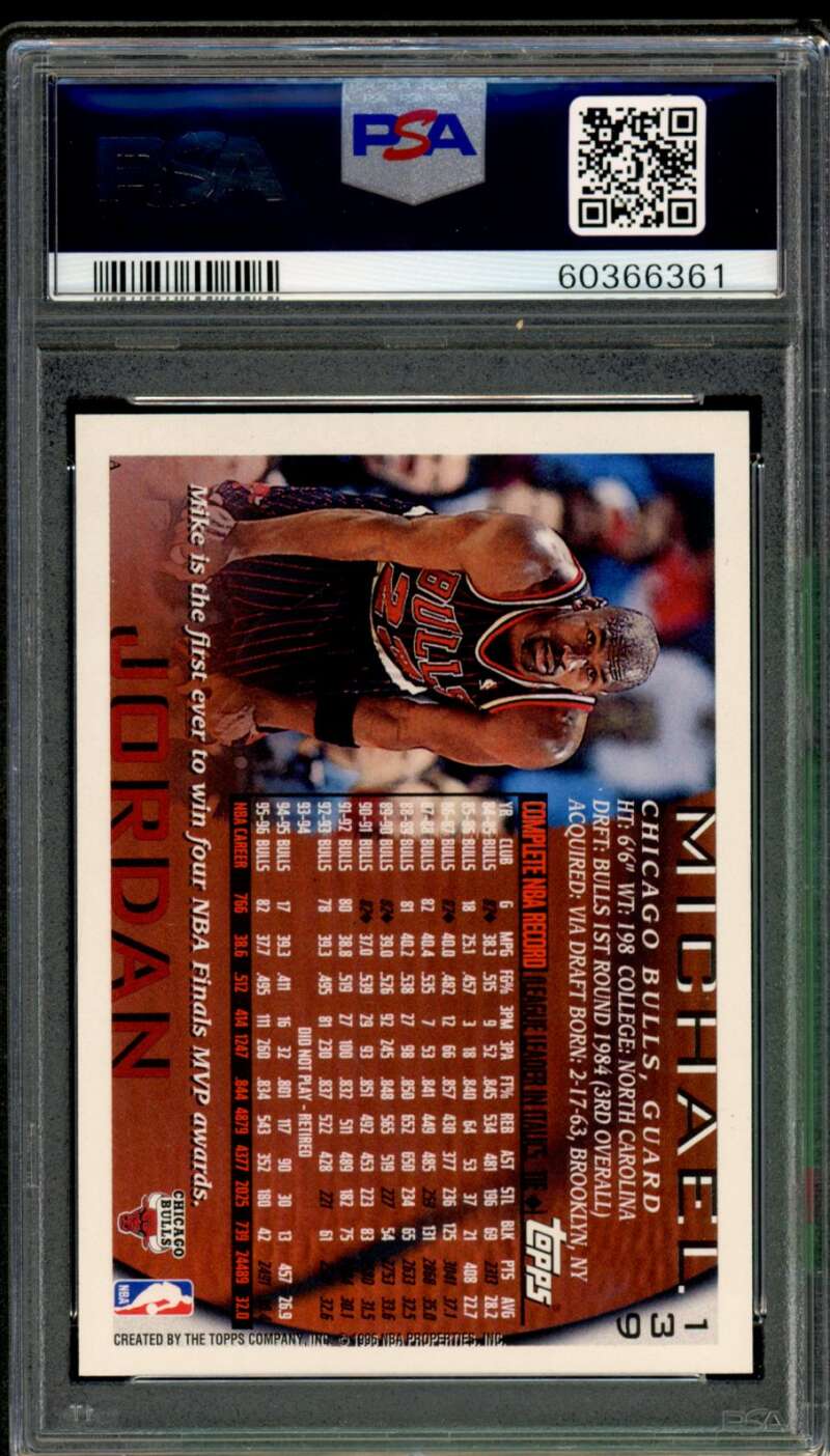 Michael Jordan Card 1996-97 Topps NBA 50th #139 PSA 8 Image 2