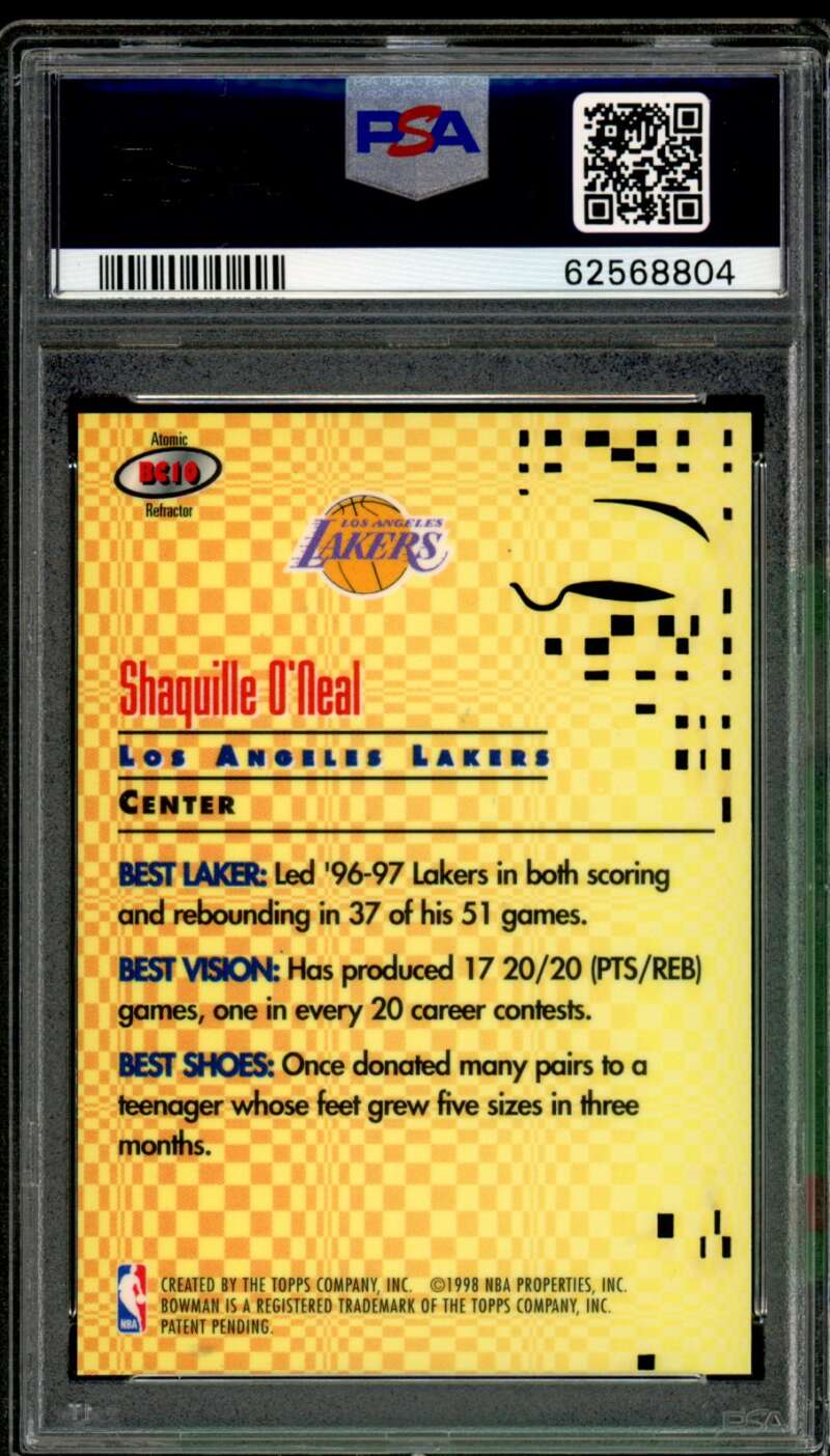 Shaquille O'Neal Card 1997-98 Bowman's Best Atomic Refractor #BC10 PSA 9 Image 2