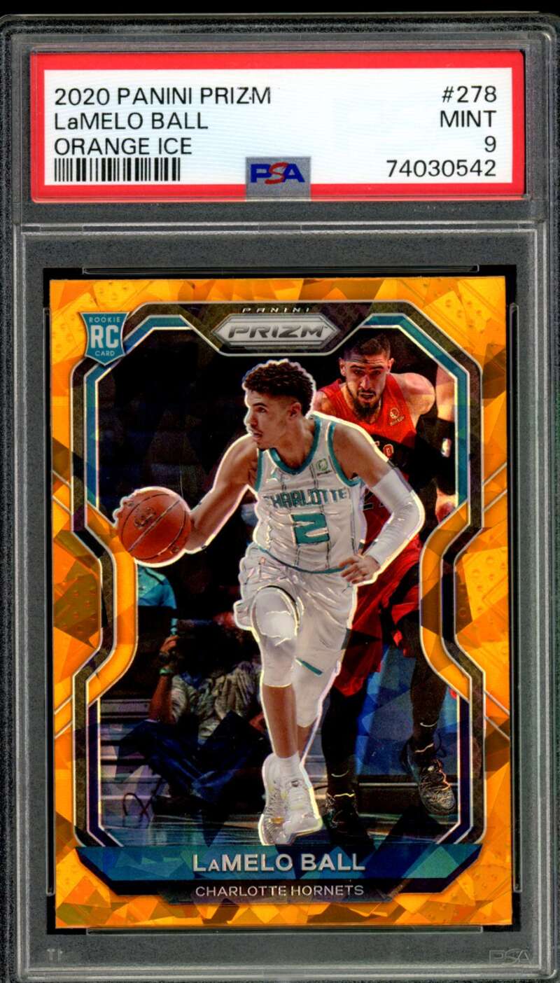 LaMelo Ball Rookie Card 2020-21 Panini Prizm Orange Ice #278 PSA 9 Image 1