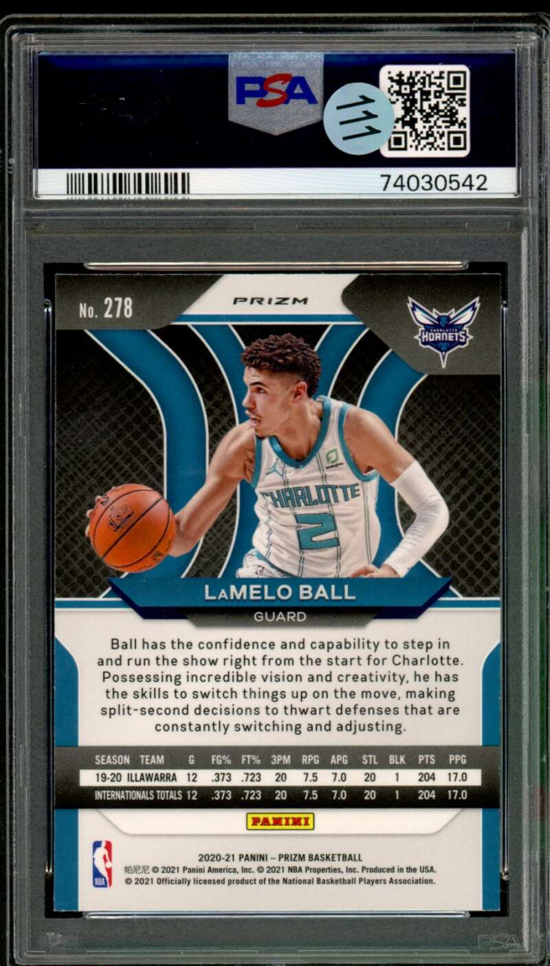 LaMelo Ball Rookie Card 2020-21 Panini Prizm Orange Ice #278 PSA 9 Image 2