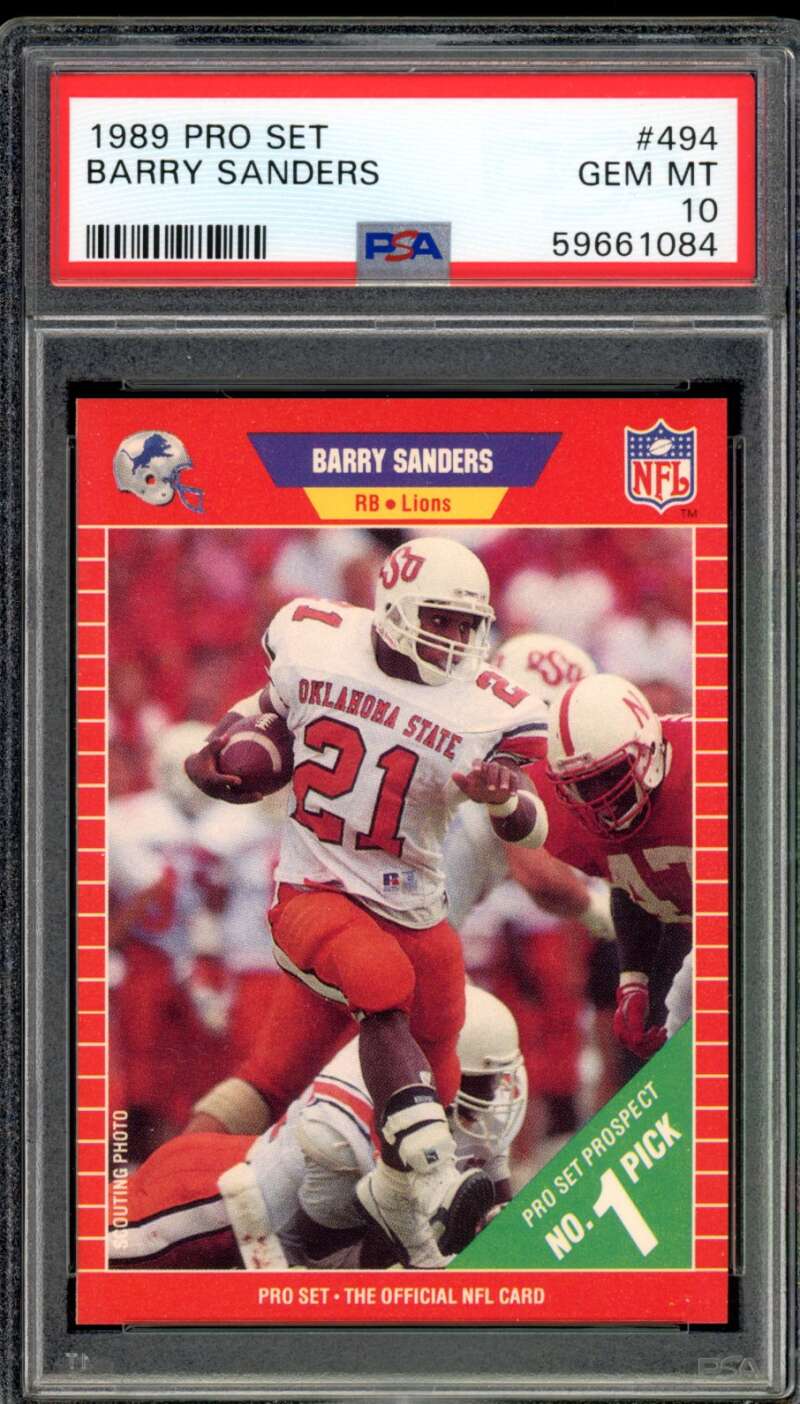 Barry Sanders Rookie Card 1989 Pro Set #494 PSA 10 Image 1