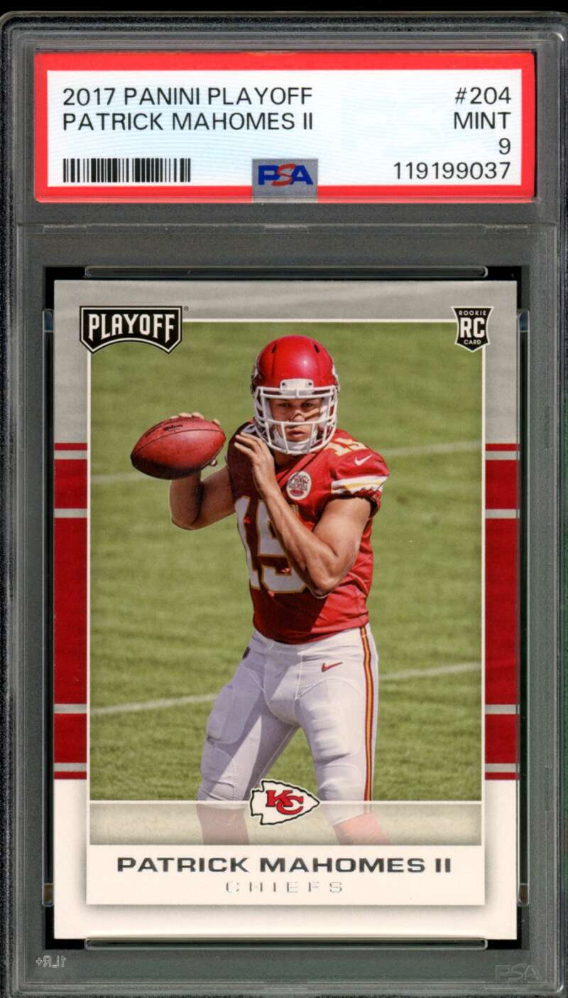 Patrick Mahomes Rookie Card 2017 Panini Playoff #204 PSA 9 Image 1
