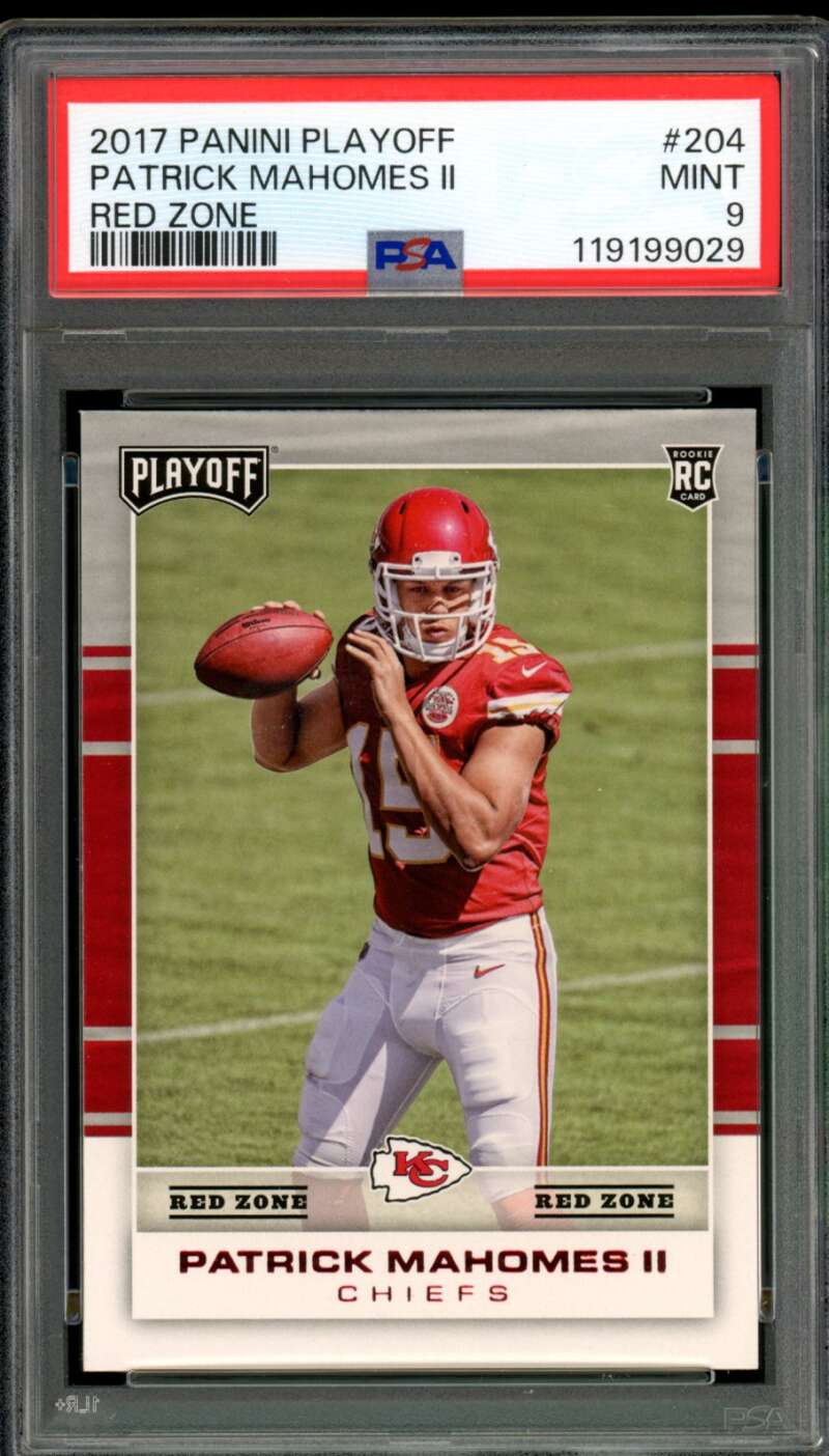 Patrick Mahomes Rookie Card 2017 Panini Playoff Red Zone #204 PSA 9 Image 1