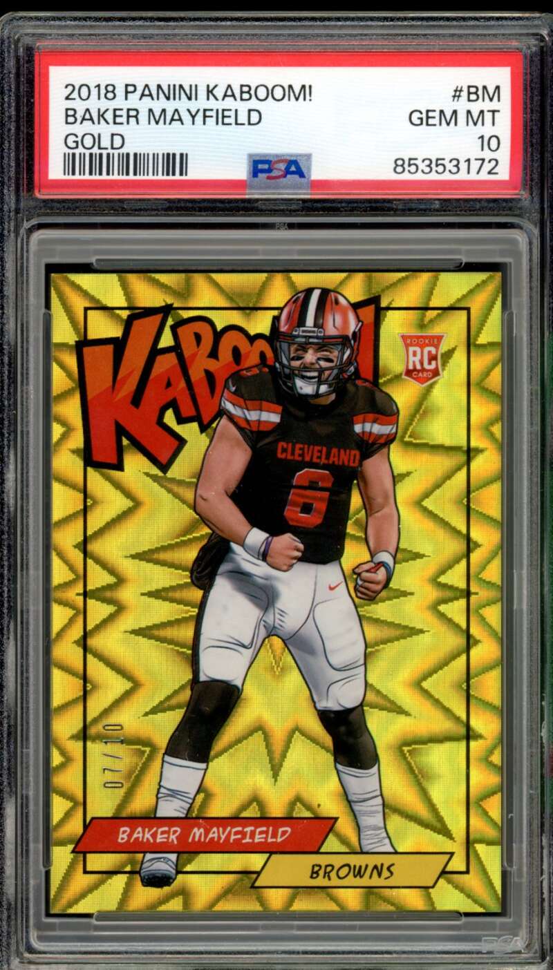 Baker Mayfield Rookie Card 2018 Panini Kaboom Gold (7/10) #BM PSA 10 Image 1