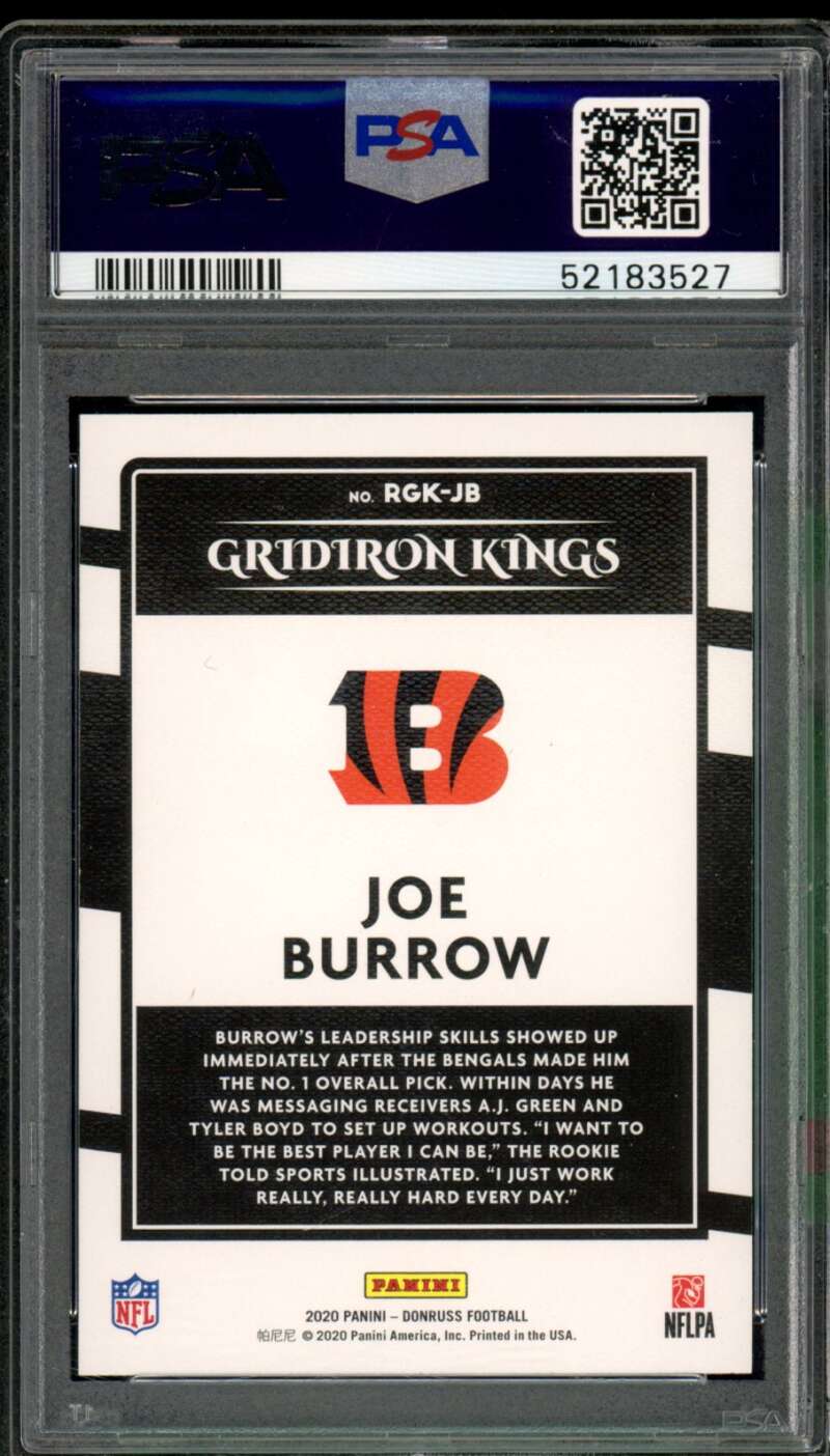 Joe Burrow Rookie Card 2020 Panini Donruss Grifiron Kings #RGKJB PSA 8 Image 2