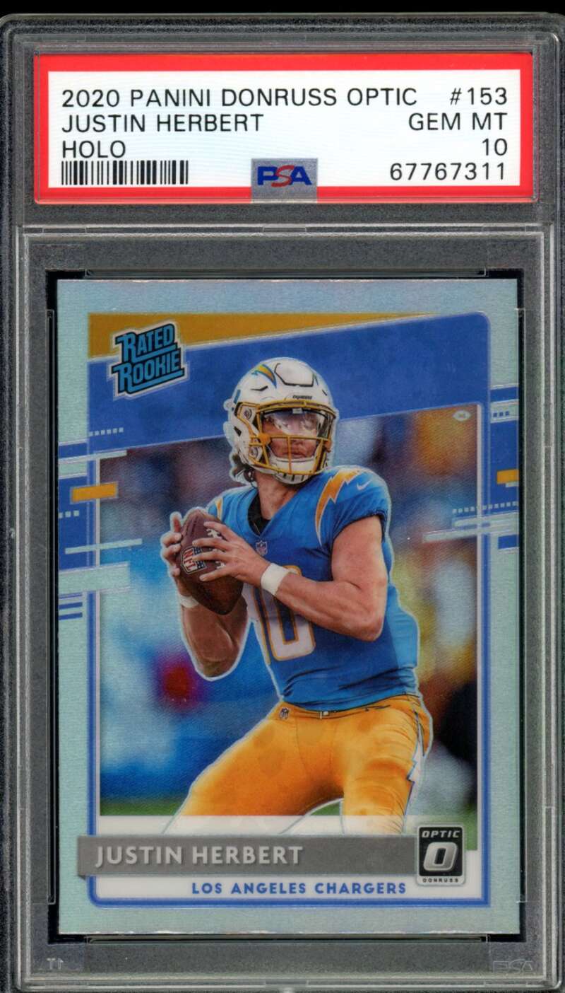 Justin Herbert Rookie Card 2020 Panini Donruss Optic Holo #153 PSA 10 Image 1