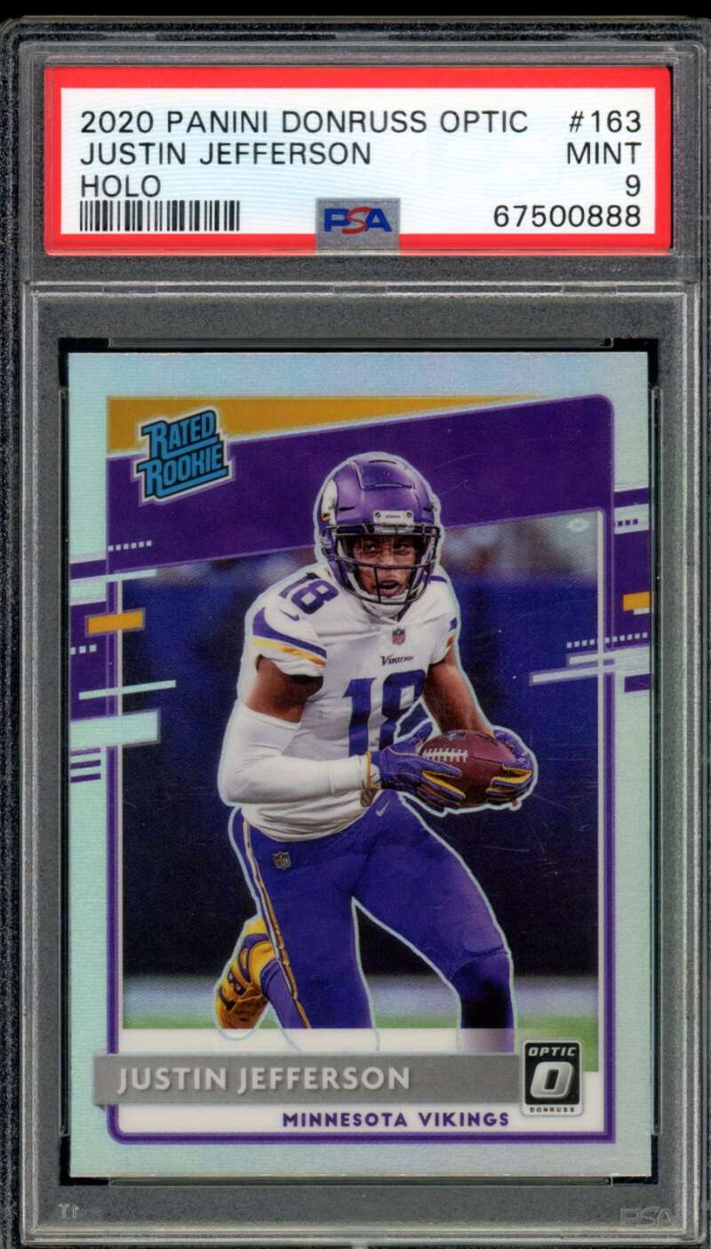 Justin Jefferson Rookie Card 2020 Panini Donruss Optic Holo #163 PSA 9 Image 1