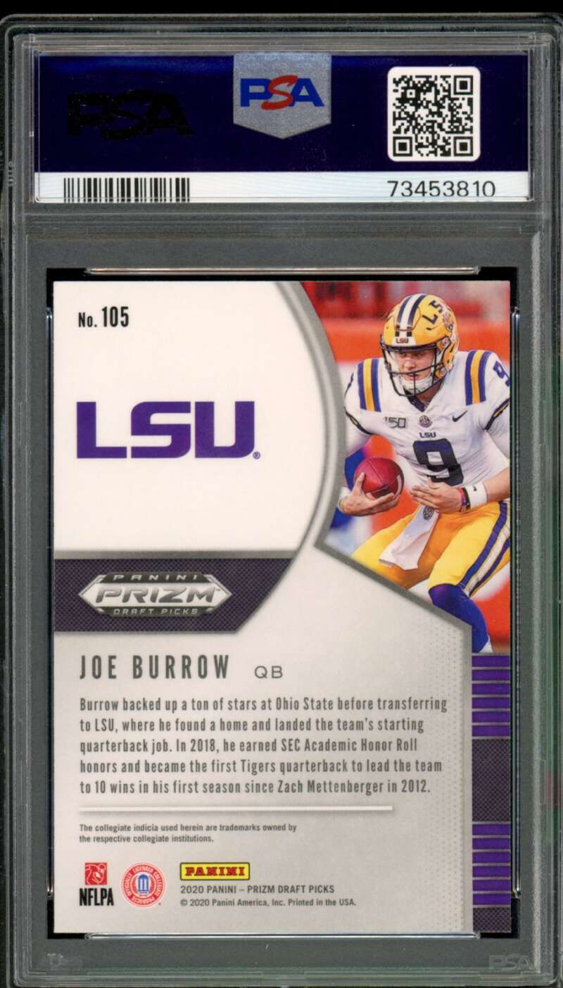 Joe Burrow Rookie Card 2020 Panini Prizm DP #105 PSA 10 Image 2