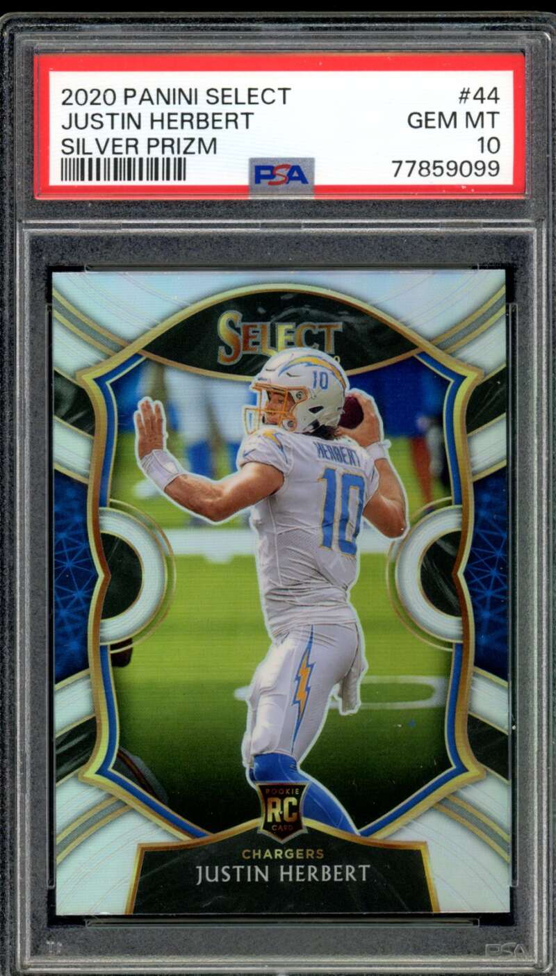 Justin Herbert Rookie Card 2020 Panini Select Silver Prizm #44 PSA 10 Image 1
