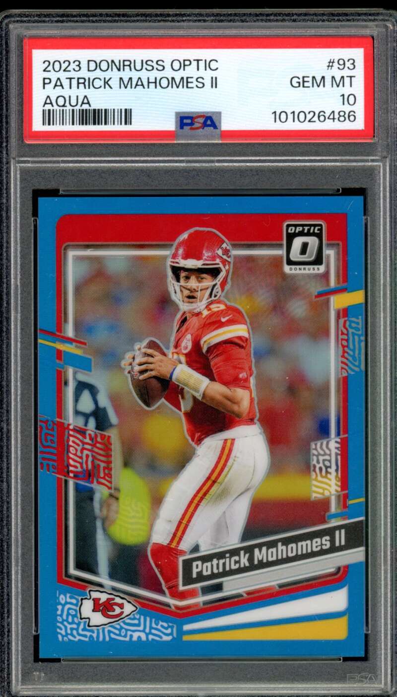 Patrick Mahomes II Card 2023 Donruss Optic Aqua #93 PSA 10 Image 1