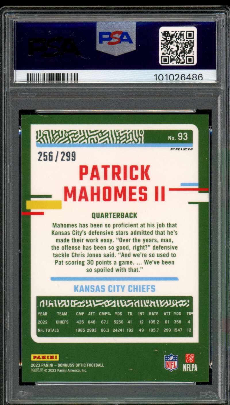 Patrick Mahomes II Card 2023 Donruss Optic Aqua #93 PSA 10 Image 2