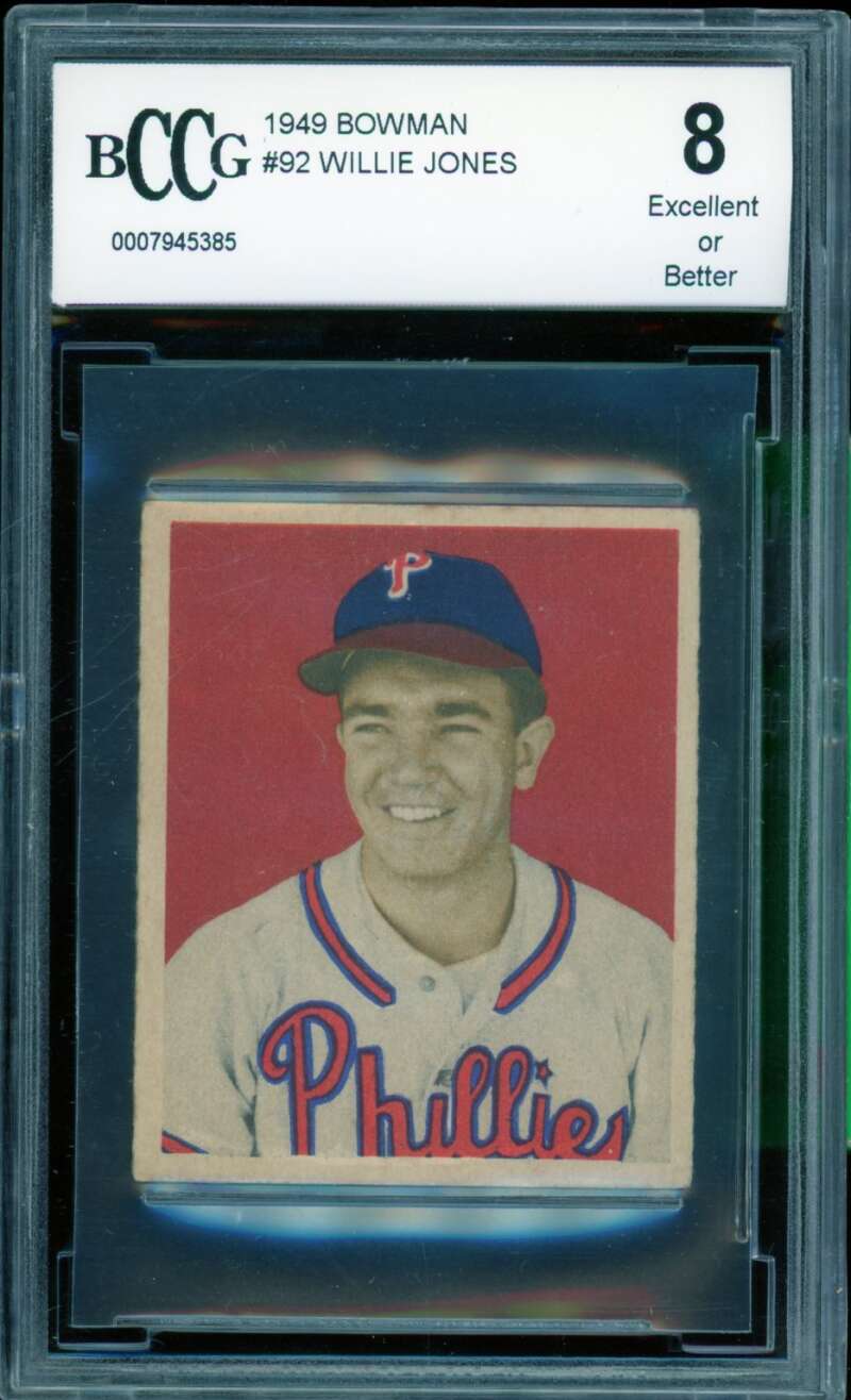 Willie Jones Card 1949 Bowman #92 BGS BCCG 8 Image 1