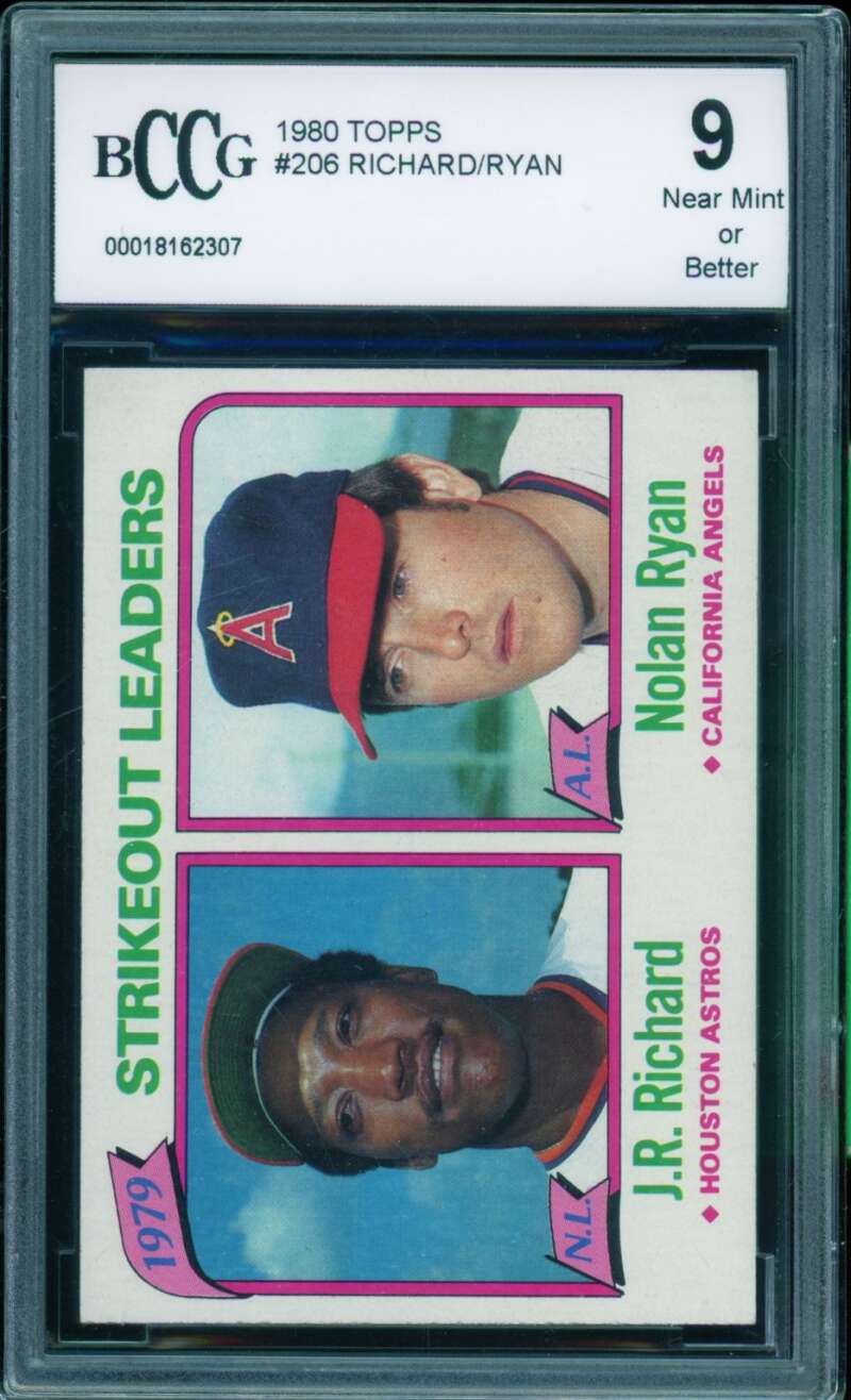 J.R. Richard/Nolan Ryan Card 1980 Topps #206 BGS BCCG 9 Image 1