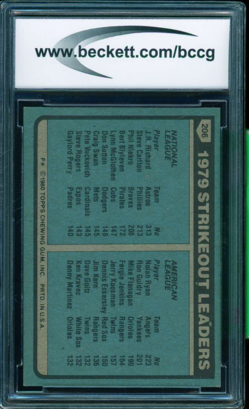 J.R. Richard/Nolan Ryan Card 1980 Topps #206 BGS BCCG 9 Image 2