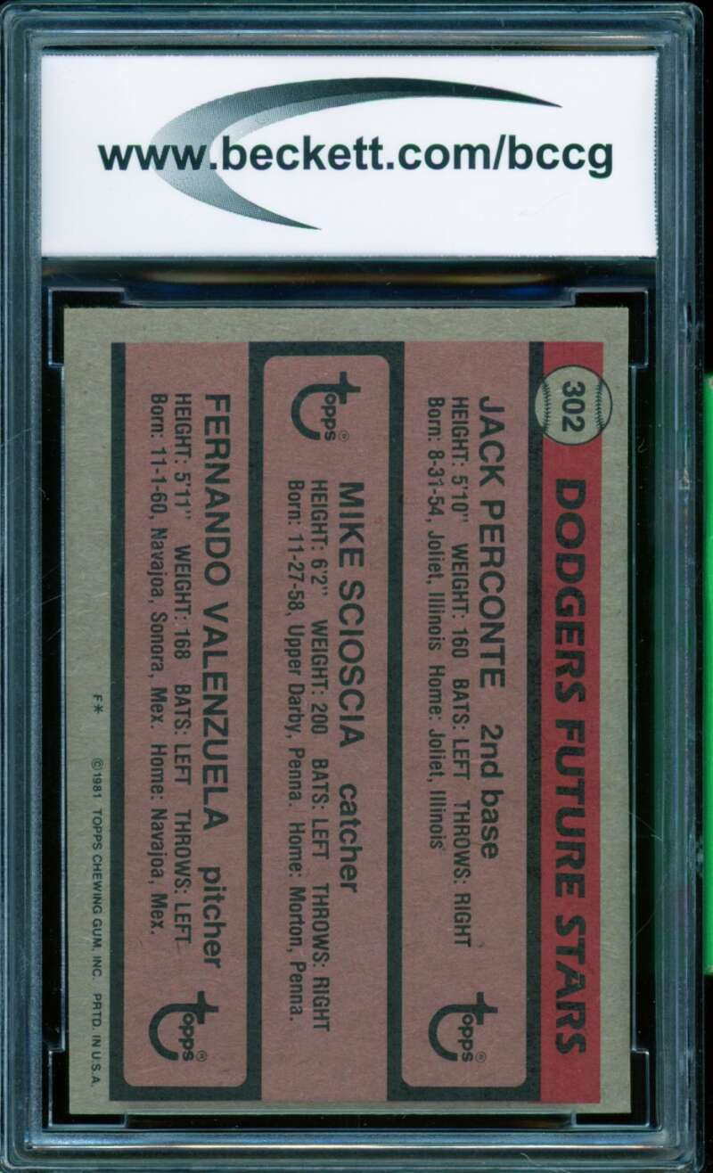 Fernando Valenzuela Rookie Card 1981 Topps #302 BGS BCCG 8 Image 2