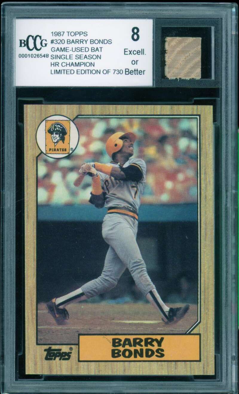 Barry Bonds Rookie Card 1987 Topps Game Used Bat #320 BGS BCCG 8 Image 1