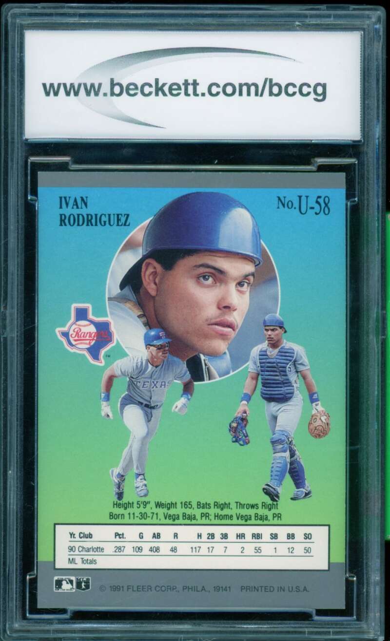 Ivan Rodriguez Rookie Card 1991 Ultra Update #58 BGS BCCG 10 Image 2
