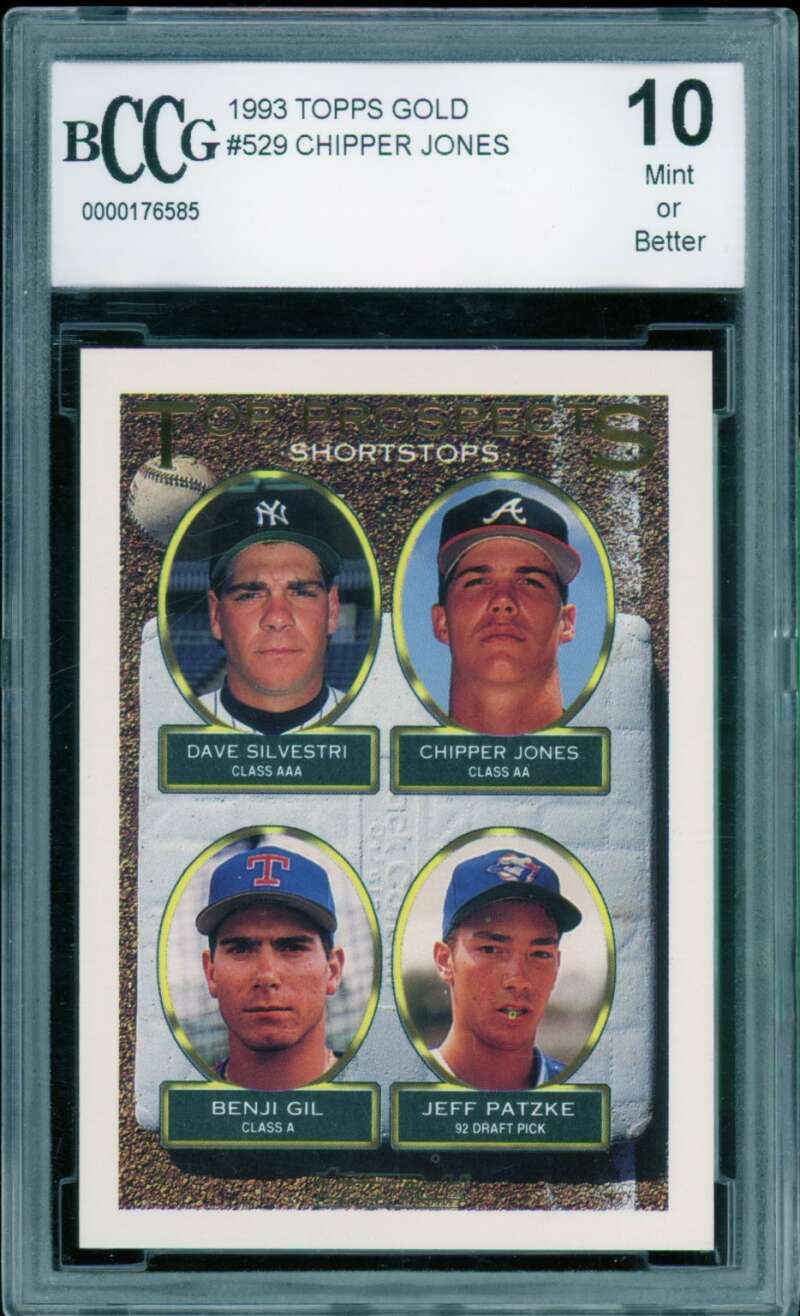 Chipper Jones Card 1993 Topps Gold Prospects #529 BGS BCCG 10 Image 1