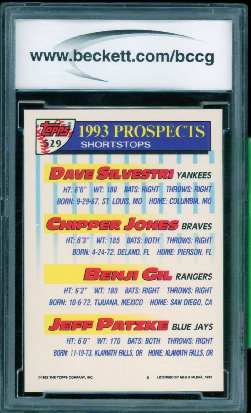 Chipper Jones Card 1993 Topps Gold Prospects #529 BGS BCCG 10 Image 2