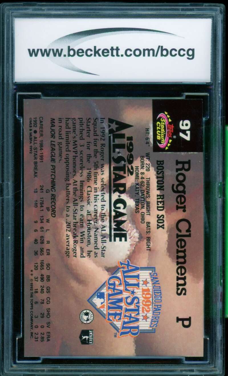 Roger Clemens Card 1993 Stadium Club Murphy #97 BGS BCCG 10 Image 2