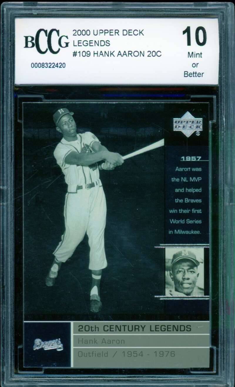 Hank Aaron Card 2000 Upper Deck Legends #109 BGS BCCG 10 Image 1
